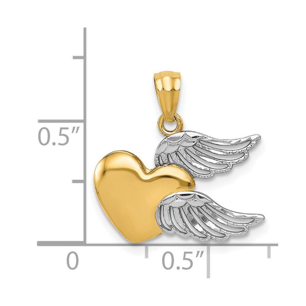 and Rhodium Polished Heart with Wings Pendant - WBC