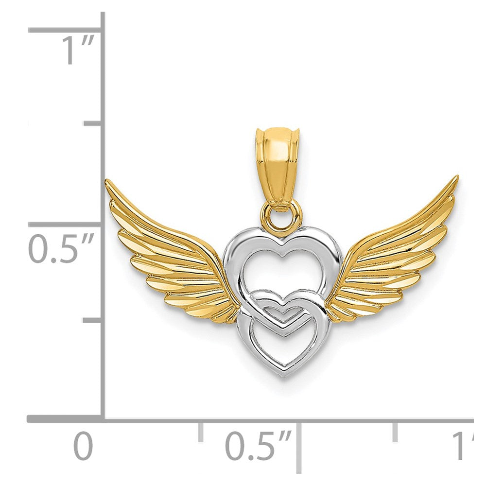 and Rhodium Polished Hearts with Wings Pendant - WBC