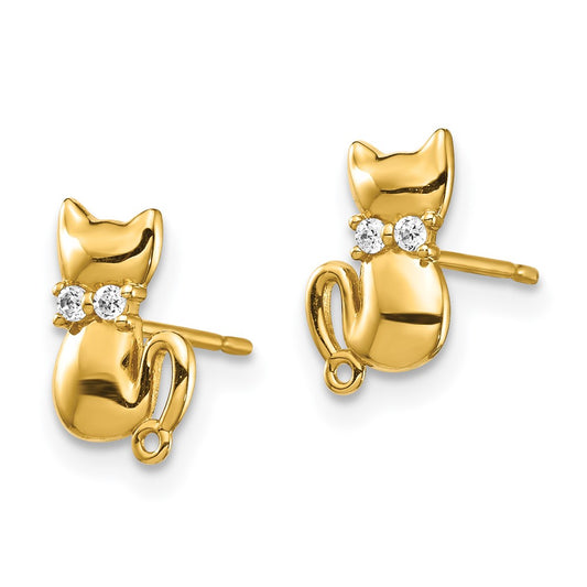Sitting Cat CZ Bowtie Stud Earrings - WBC