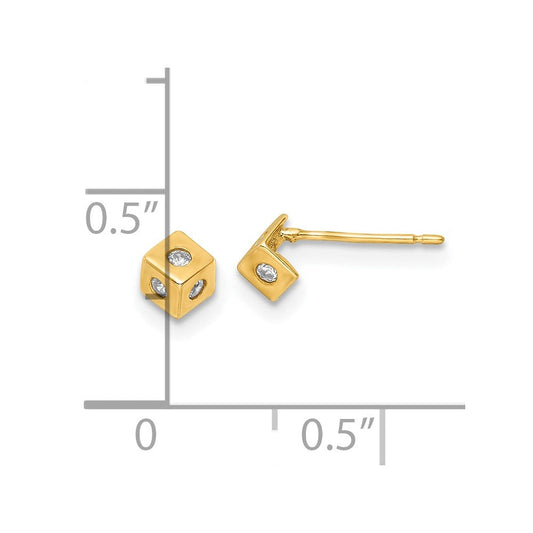 14K Gold Polished Cube Stud Earrings, 4.5mm