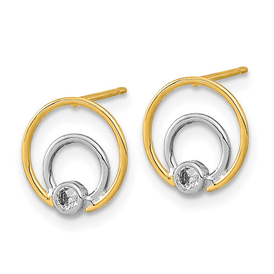 and Rhodium Polished Double Circle with CZ Post Earrings - WBC