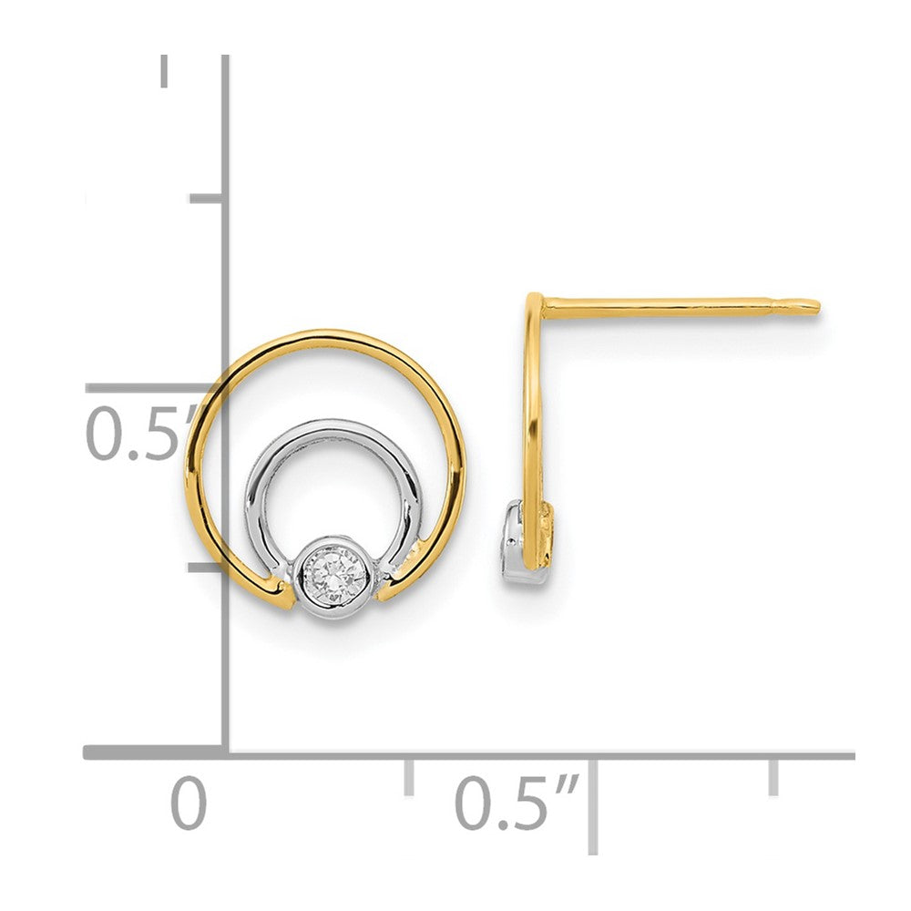 and Rhodium Polished Double Circle with CZ Post Earrings - WBC
