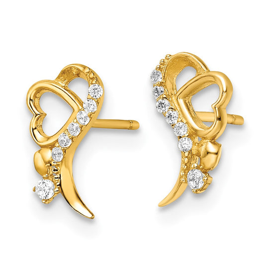 Polished CZ and Heart Post Earrings - WBC