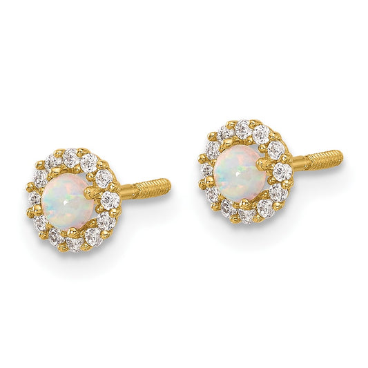 Polished CZ and Lab Created Opal Halo Screwback Post Earrings - WBC