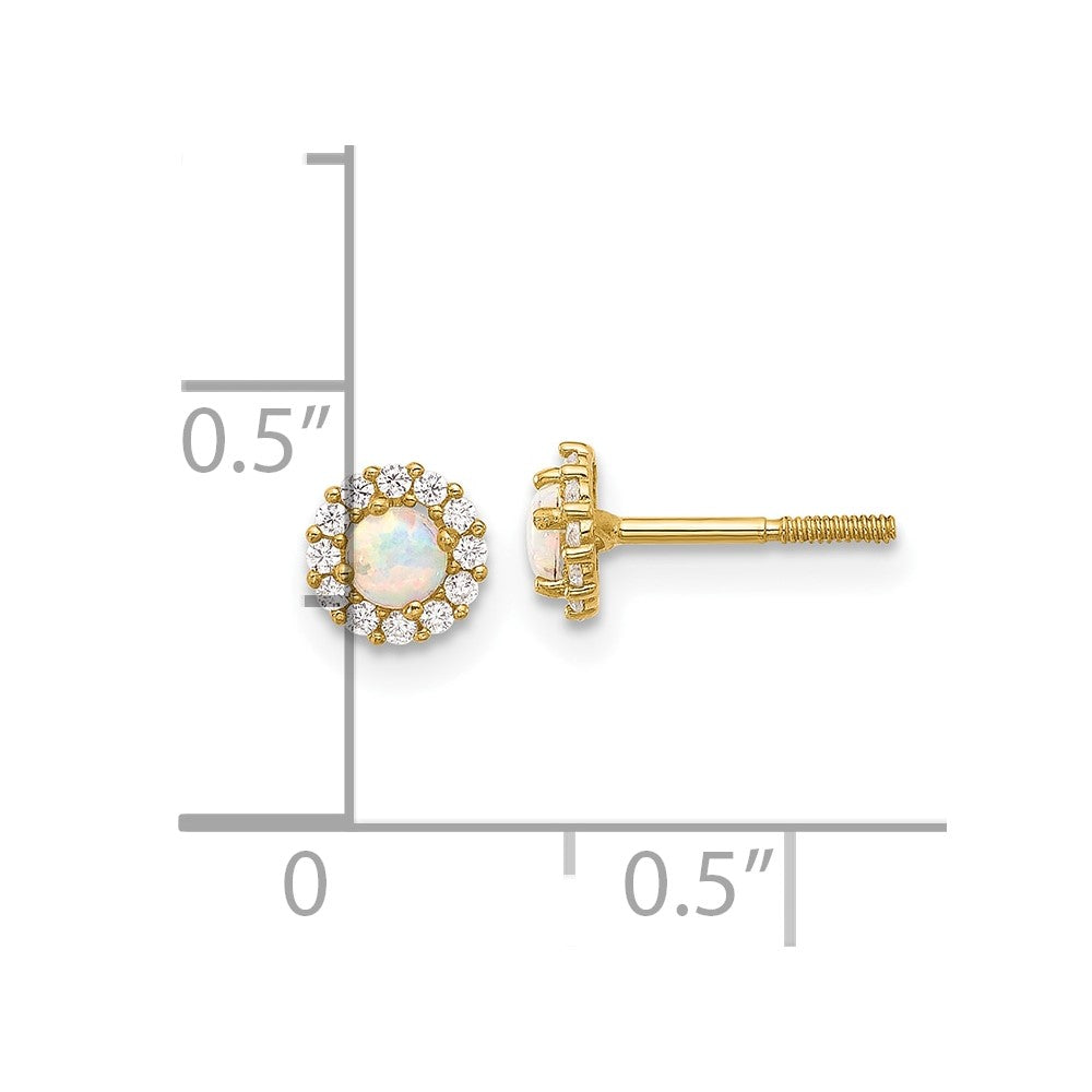 Polished CZ and Lab Created Opal Halo Screwback Post Earrings - WBC