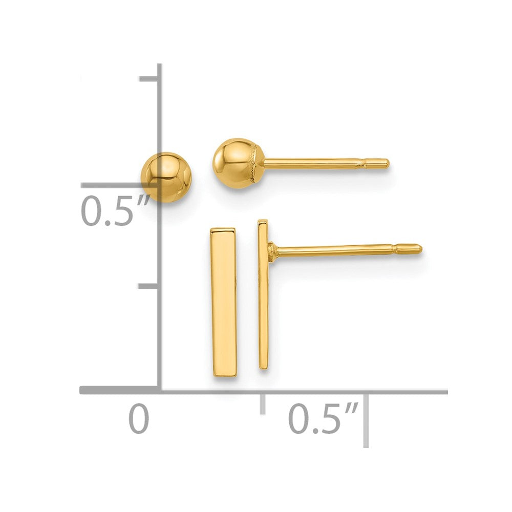 Set of Two Pair Polished Ball and Bar Post Earrings - WBC