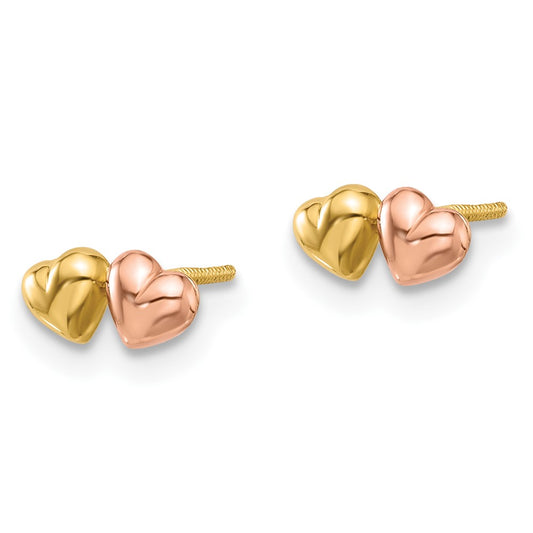 Two-tone Double Hearts Screwback Post Earrings - WBC