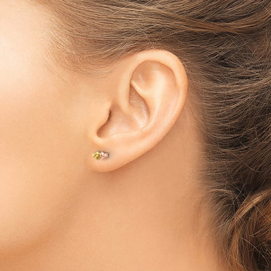 14K Two-Tone Gold Double Hearts Screwback Stud Earrings, 7.8mm
