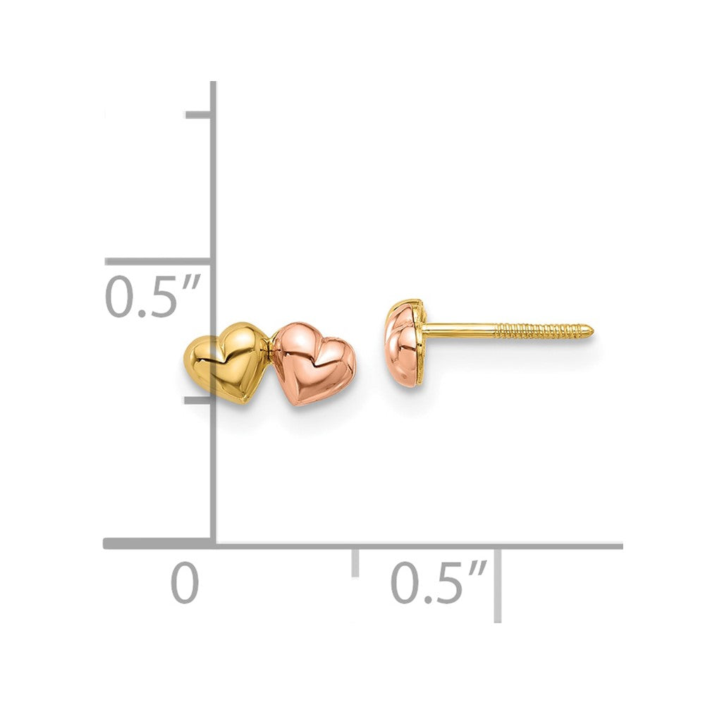 Two-tone Double Hearts Screwback Post Earrings - WBC