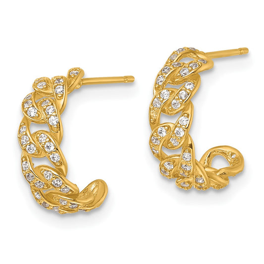 Polished CZ Curb Link C-Hoop Post Earrings - WBC