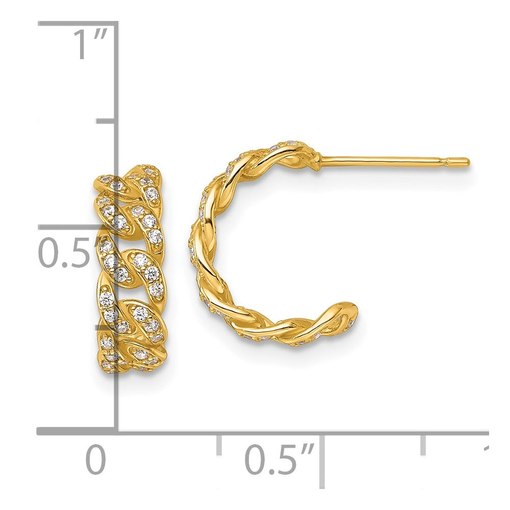 Polished CZ Curb Link C-Hoop Post Earrings - WBC