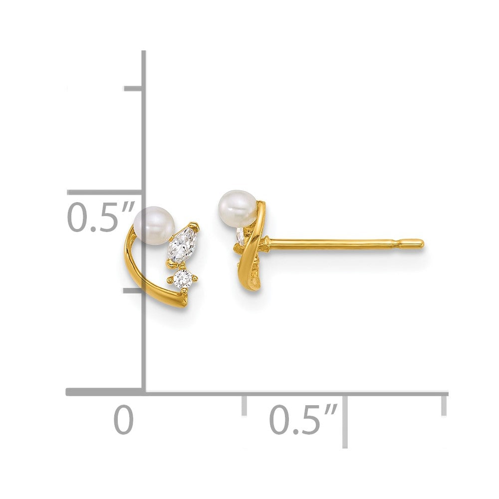 Polished CZ and Freshwater Cultured Pearl Post Earrings - WBC