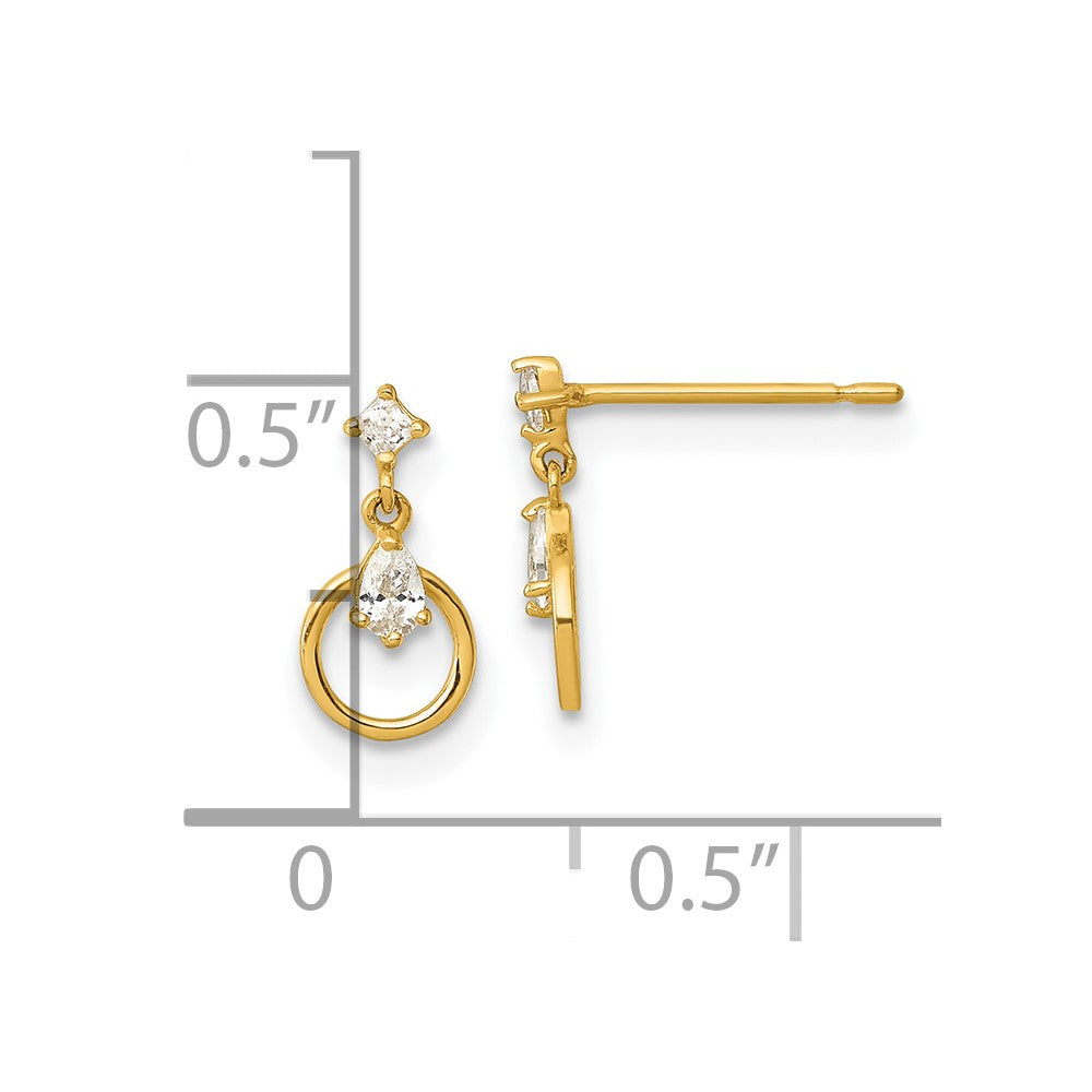 Polished Pear and Square CZ Circle Doorknocker Dangle Post Earrings - WBC