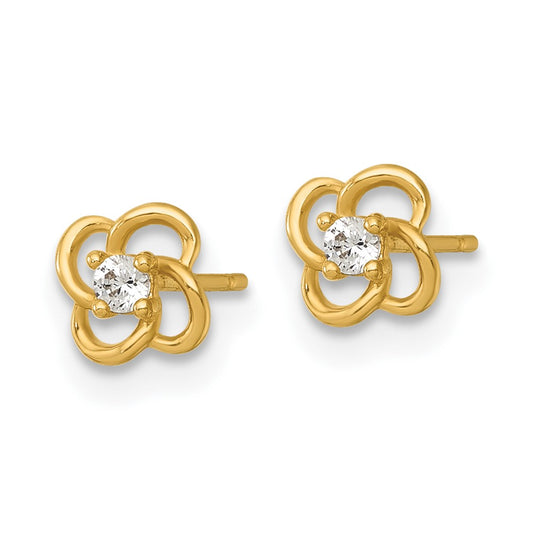 Polished Flower with CZ Post Earrings - WBC