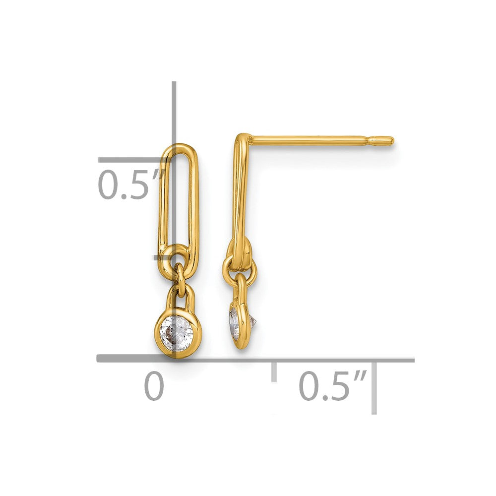 Polished Bezel CZ and Paperclip Link Dangle Post Earrings - WBC