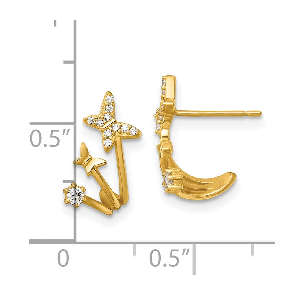 Polished CZ Double Butterfly Post Cuff Earrings - WBC