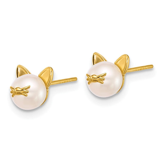 Polished Freshwater Cultured Pearl Cat Post Earrings - WBC