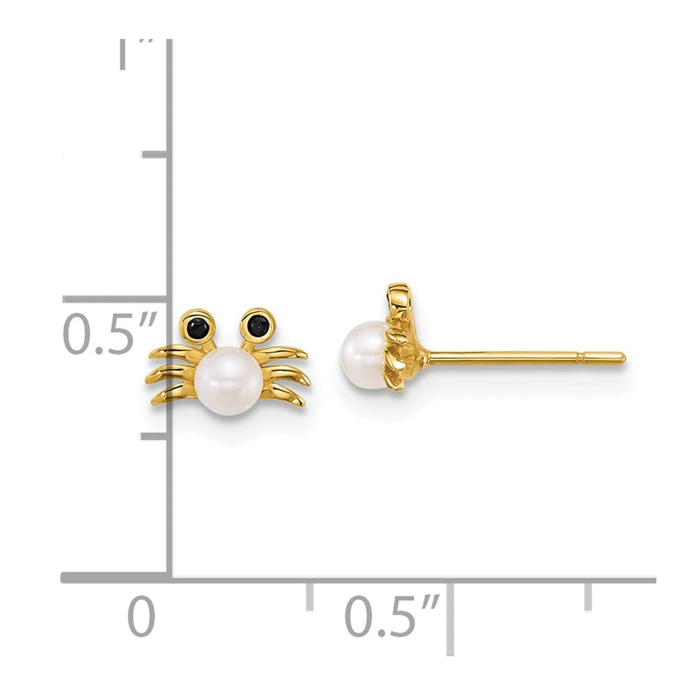 Polished Black CZ with Freshwater Cultured Pearl Crab Post Earrings - WBC