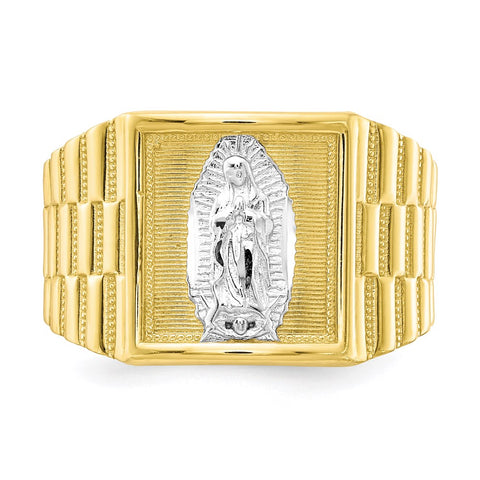 10k & Rhodium Men's Our Lady of Guadalupe Ring-WBC-10C1294