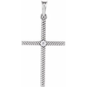 Platinum .03 CTW Diamond 31.95x16.3 mm Rope Design Cross Pendant -R42329:6007:P-ST-WBC