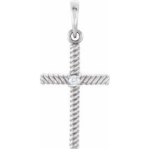 Platinum .02 CTW Diamond 24.25x11.35 mm Rope Design Cross Pendant -R42329:6011:P-ST-WBC