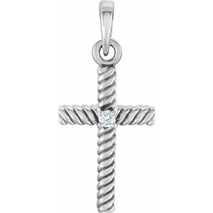 Platinum .015 CTW Diamond 18.9x8.65 mm Rope Design Cross Pendant -R42329:6003:P-ST-WBC