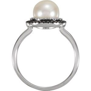 14K White Freshwater Cultured Pearl & 1/4 CTW Black & White Diamond Ring-650689:60000:P-ST-WBC
