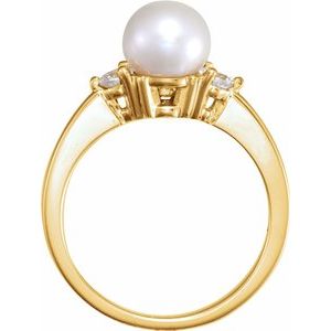 14K Yellow Akoya Cultured Pearl & 1/6 CTW Diamond Ring-60607:209185:P-ST-WBC