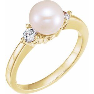14K Yellow Akoya Cultured Pearl & 1/6 CTW Diamond Ring-60607:209185:P-ST-WBC