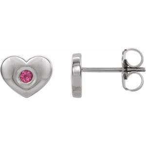 Sterling Silver Pink Tourmaline Heart Earrings                        -86336:668:P-ST-WBC