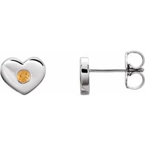 Platinum Citrine Heart Earrings                          -86336:672:P-ST-WBC