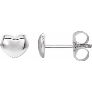 14K White 5.9x5.4 mm Youth Puffed Heart Earrings-192034:600:P-ST-WBC