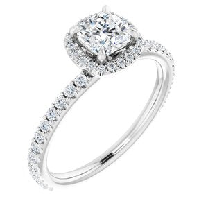 14K White 5 mm Cushion Forever One‚Ñ¢ Moissanite & 1/3 CTW Diamond Engagement Ring  -653387:681:P-ST-WBC