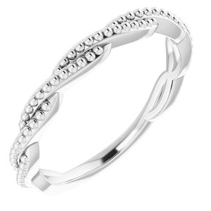 14K White Stackable Twisted Beaded Ring      -51807:101:P-ST-WBC