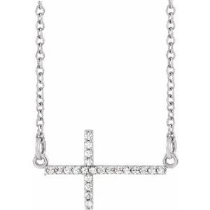 Platinum 1/10 CTW Diamond Sideways Cross 16-18" Necklace-R42323:60009:P-ST-WBC