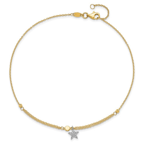 14K Two-tone CZ and Star 10in Plus 1in ext. Anklet-WBC-ANK295-10