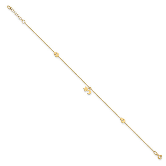 14K Star and Moon 9in Plus 1in ext Anklet-WBC-ANK319-9