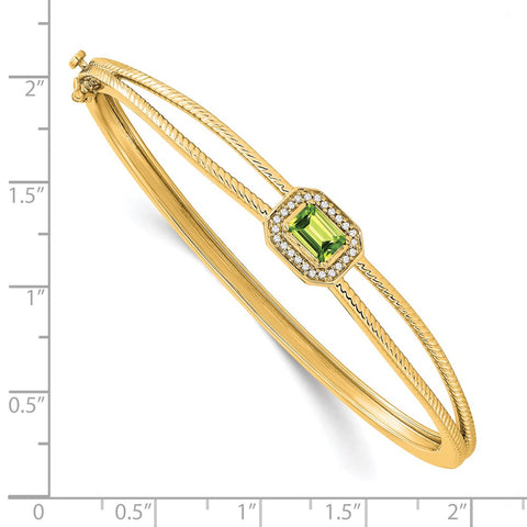 14k Emerald-shape Peridot and Diamond Halo Bangle-WBC-BM7091-PE-011-YA