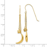 14K Chain Dangle Puffed Moon & Stars Shepherd Hook Earrings-WBC-H1095