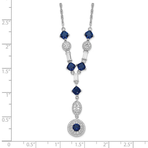 Cheryl M SS Rhodium-plated Lab Blue Glass And CZ Necklace-WBC-QCM1522-18
