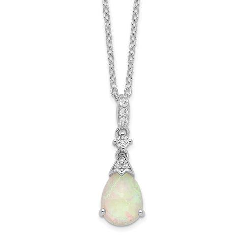 Cheryl M SS Rhodium-plated Lab Created Pear Opal And CZ Necklace-WBC-QCM1528-18