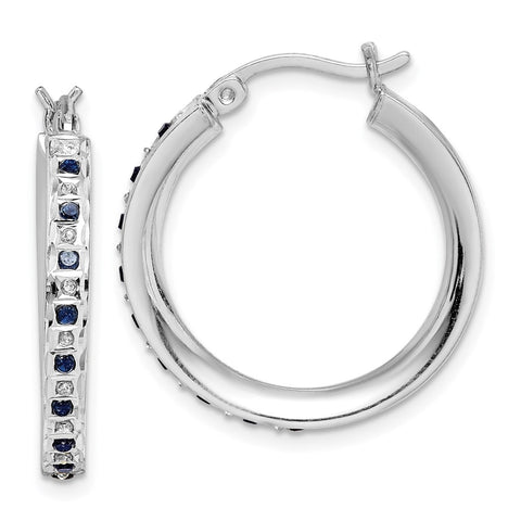 Sterling Silver Diamond Mystique Dia/Sapphire Round Hoop Earrings-WBC-QDF132