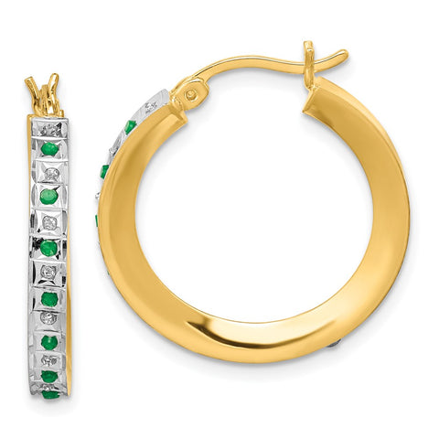 SS Diamond Mystique Gold-plated Dia/Emerald Round Hoop Earrings-WBC-QDF133