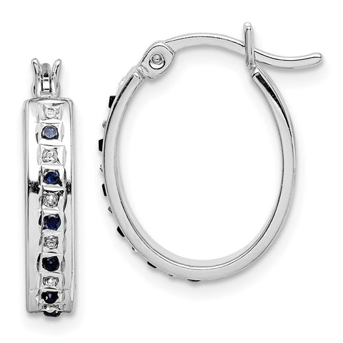 SS Diamond Mystique Platinum-plated Dia/Sapphire Oval Hoop Earring-WBC-QDF135
