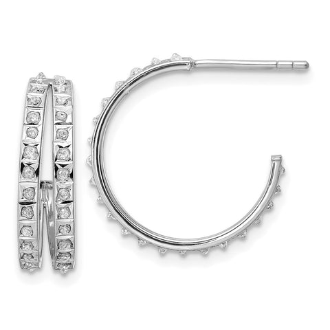 Sterling Silver Platinum-plated Diamond Mystique Post Hoop Earrings-WBC-QDF184