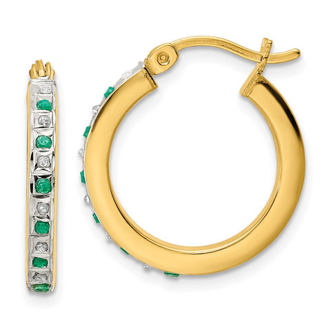 Sterling Silver 18k Gold-Plated Dia Mystique Dia/Emerald Hoop Earrings-WBC-QDF197