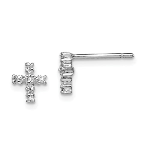 Sterling Silver Rhodium Diamond Cross Post Earrings-WBC-QDX163