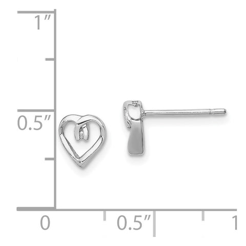 Sterling Silver Rhodium Diamond Heart Post Earrings-WBC-QDX284