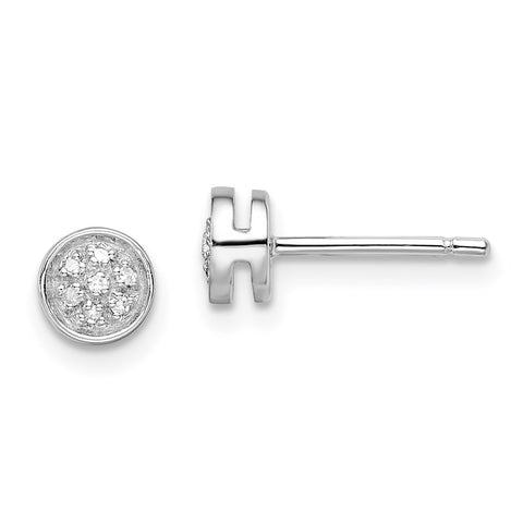 Sterling Silver Rhodium Diamond Circle Post Earrings-WBC-QDX286