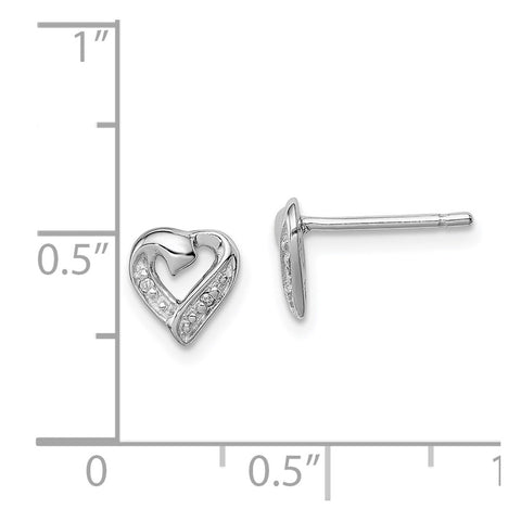 Sterling Silver Rhodium Diamond Heart Post Earrings-WBC-QDX288